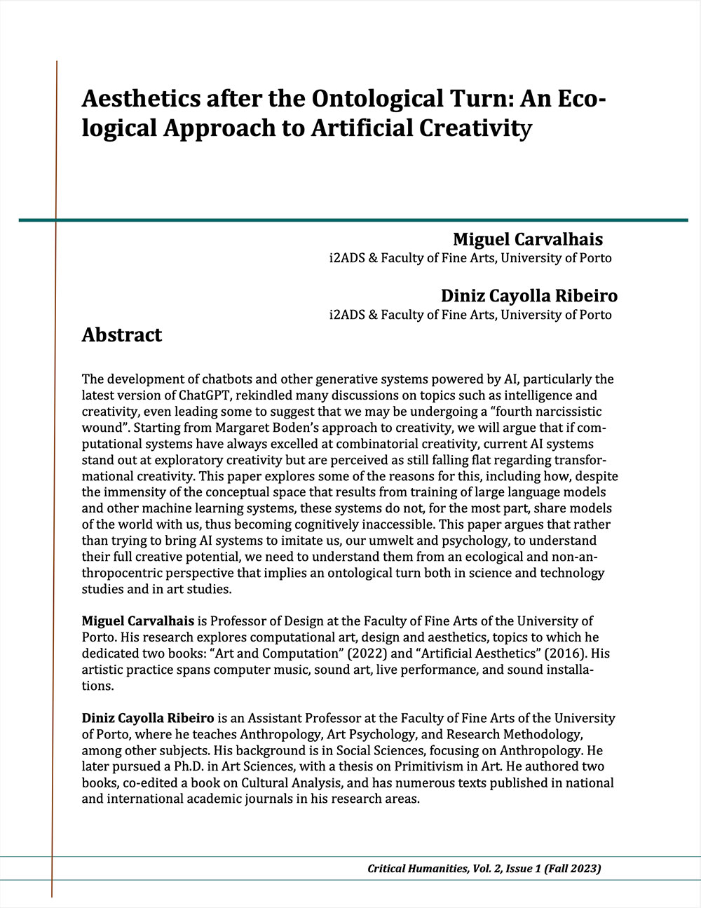 Aesthetics after the Ontological Turn: An Ecological Approach to Artificial Creativity